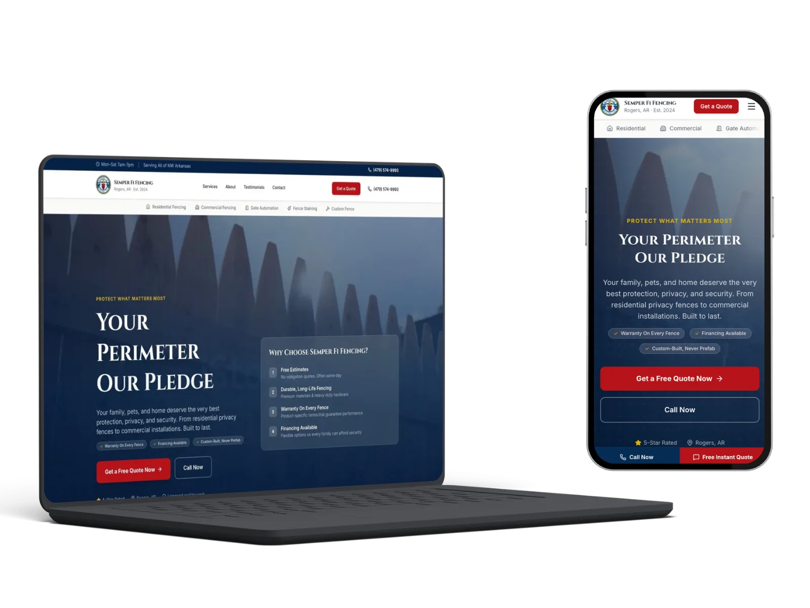 Semper Fi Fencing website mockup