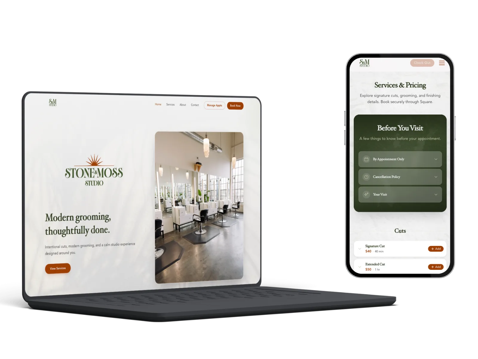 Stone & Moss Studio website mockup